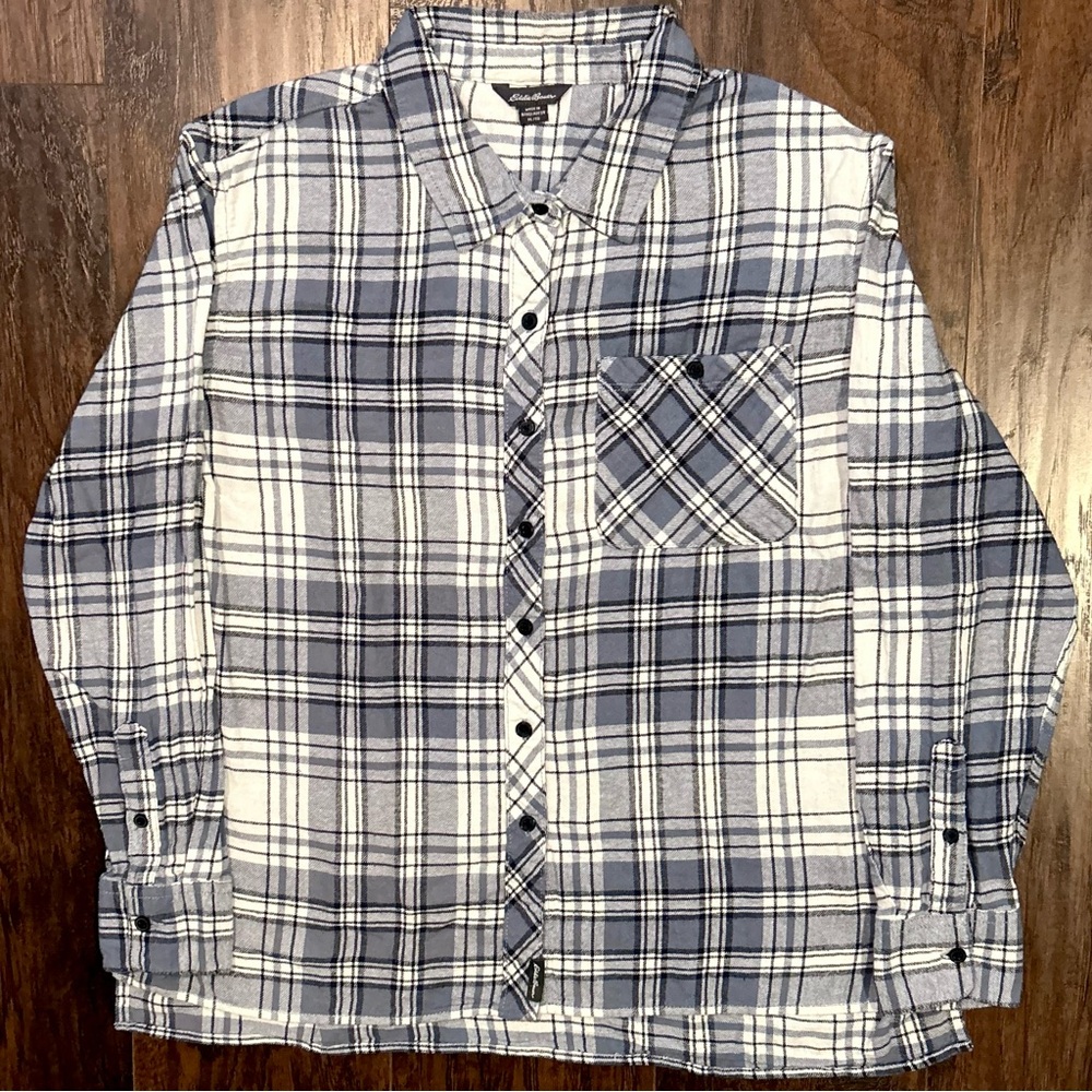 Eddie Bauer Flannel Button Down Shirt Blue White